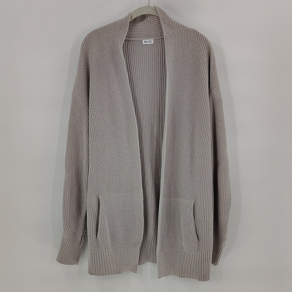 Zyia Open Cardigan Beige Gray With Pockets Size Large